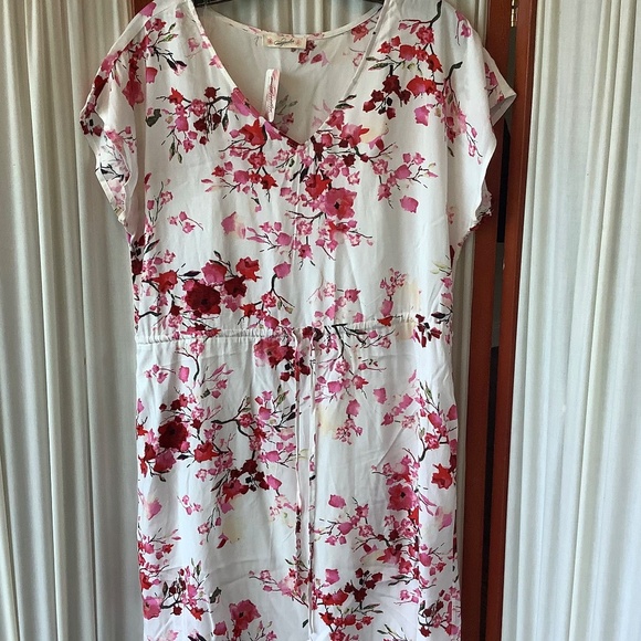 Magnolia Boutique Lined Sundress Cinched Waist V-Neck Rose Pattern NWT Small - Picture 8 of 10